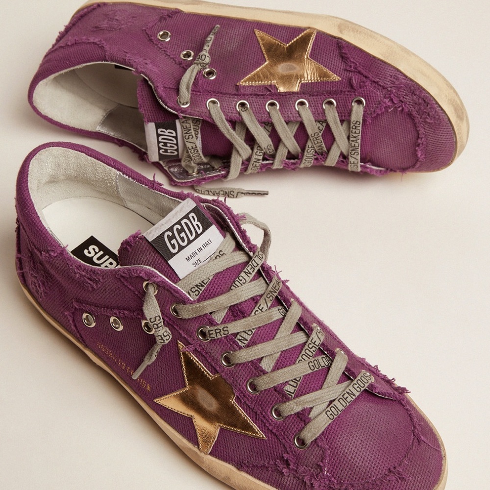 Women's Super-Star LAB sneakers in purple distressed canvas with gold star